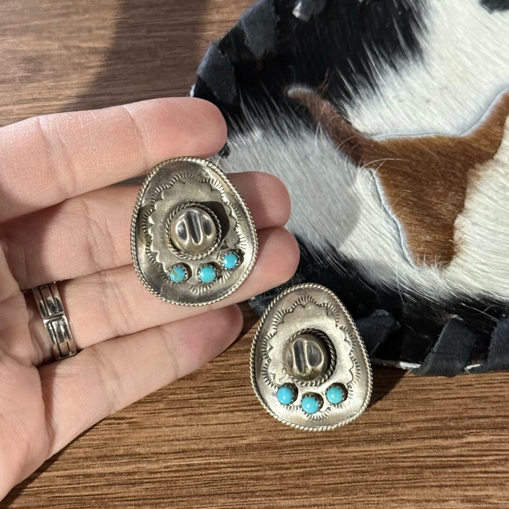 Silver and Turquoise Cowboy Hat Earrings